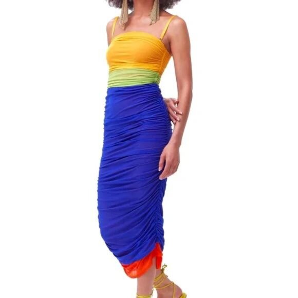 SIMON MILLER Jota Mesh Midi Bodycon DRESS Sz XS Color Block Yellow Blue NEW $295 - Picture 13 of 13